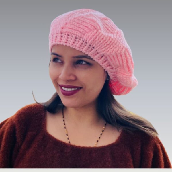 Women French Pink Beret Hat Knitrollers