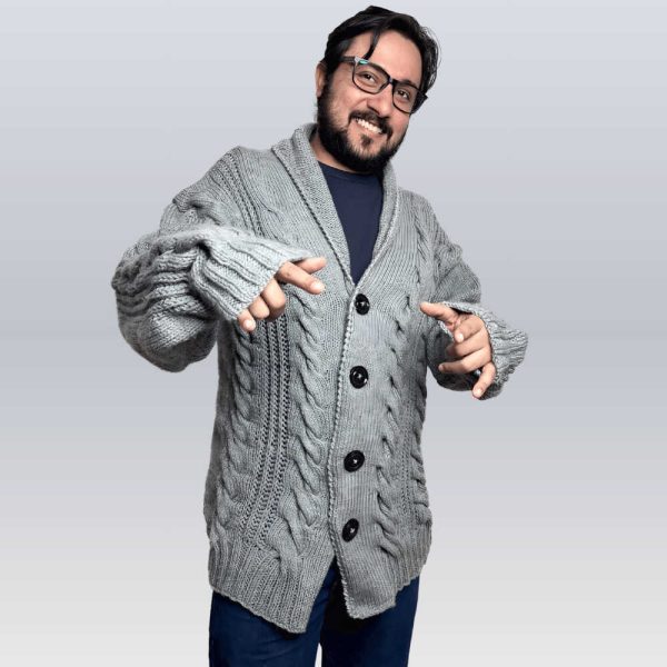 Cable Knit Cardigan Sweater Shawl Collar