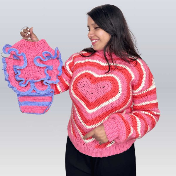 Crochet Combo set- Dog Sweater and heart Sweater