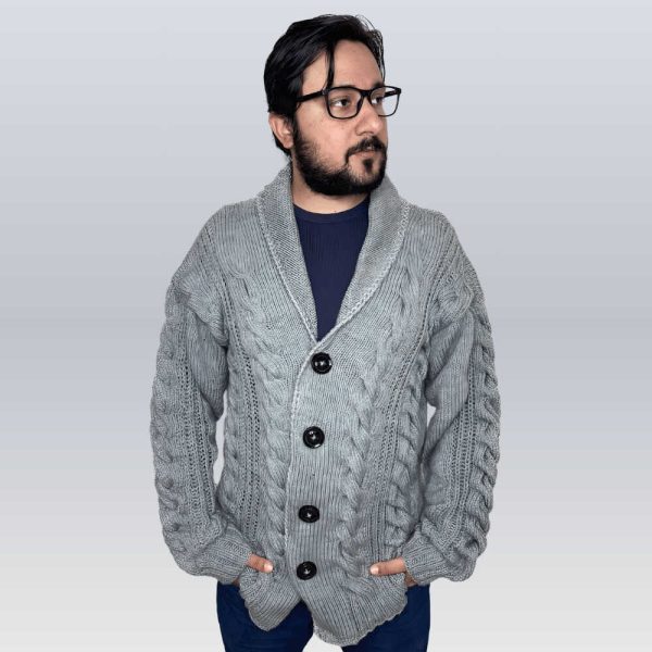 Cable Knit Cardigan Sweater Shawl Collar