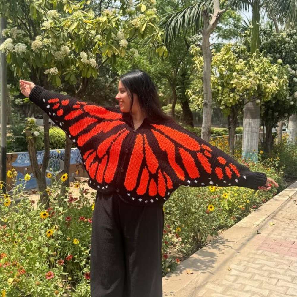 Knitrollers- Monarch Butterfly Wing Cardigan- Orange