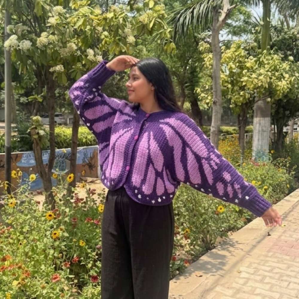 Knitrollers- Monarch Butterfly Wing Cardigan- Purple
