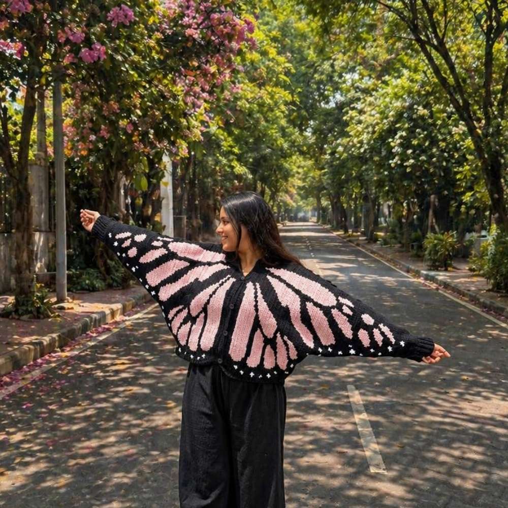 Knitrollers- Monarch Butterfly Wing Cardigan- Baby Pink