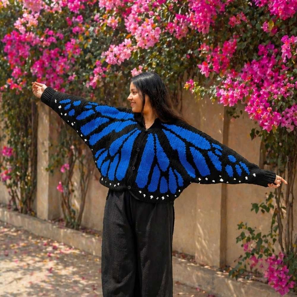 Knitrollers- Monarch Butterfly Wing Cardigan- Blue