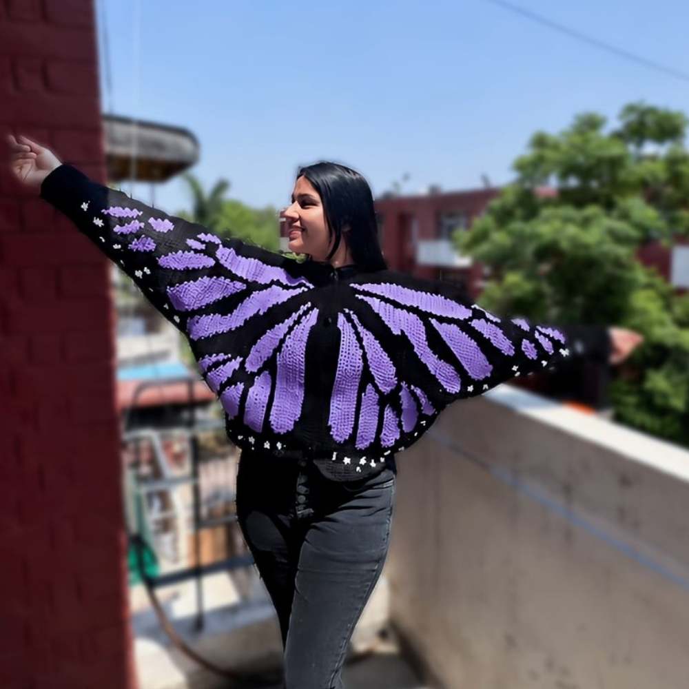 knitrollers lavender butterfly cardigan
