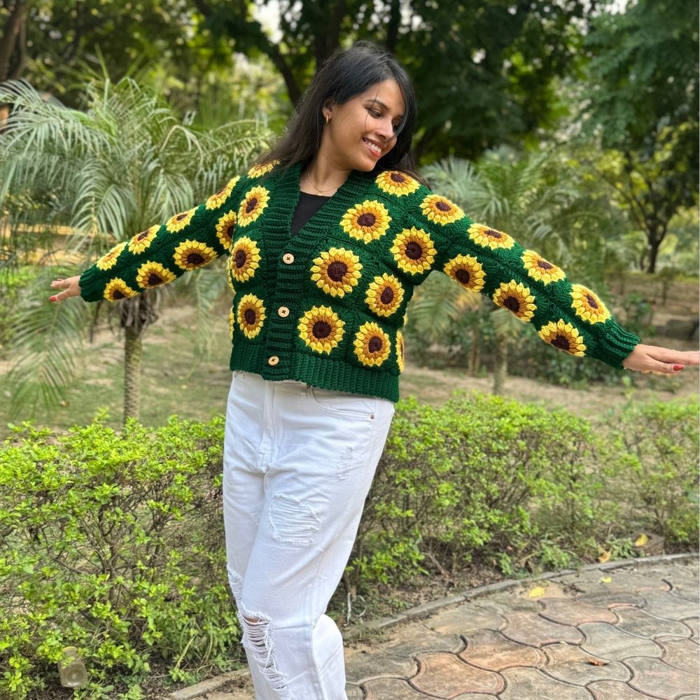 Women’s Sunflower Crochet Cardigan