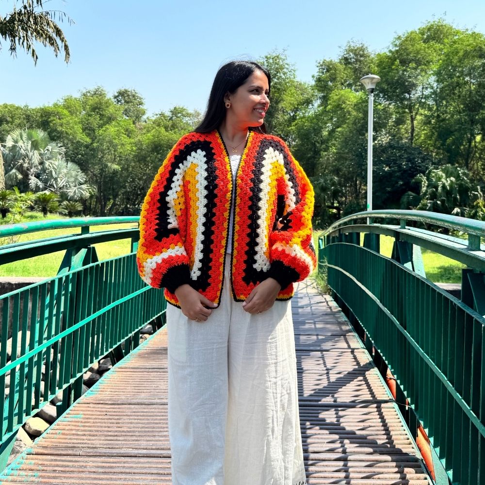 Sunehri Shaam | Handmade Hexagon Crochet Cardigan