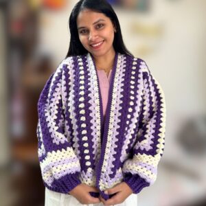 Jamuni Noor | Handmade Purple Hexagon Crochet Cardigan