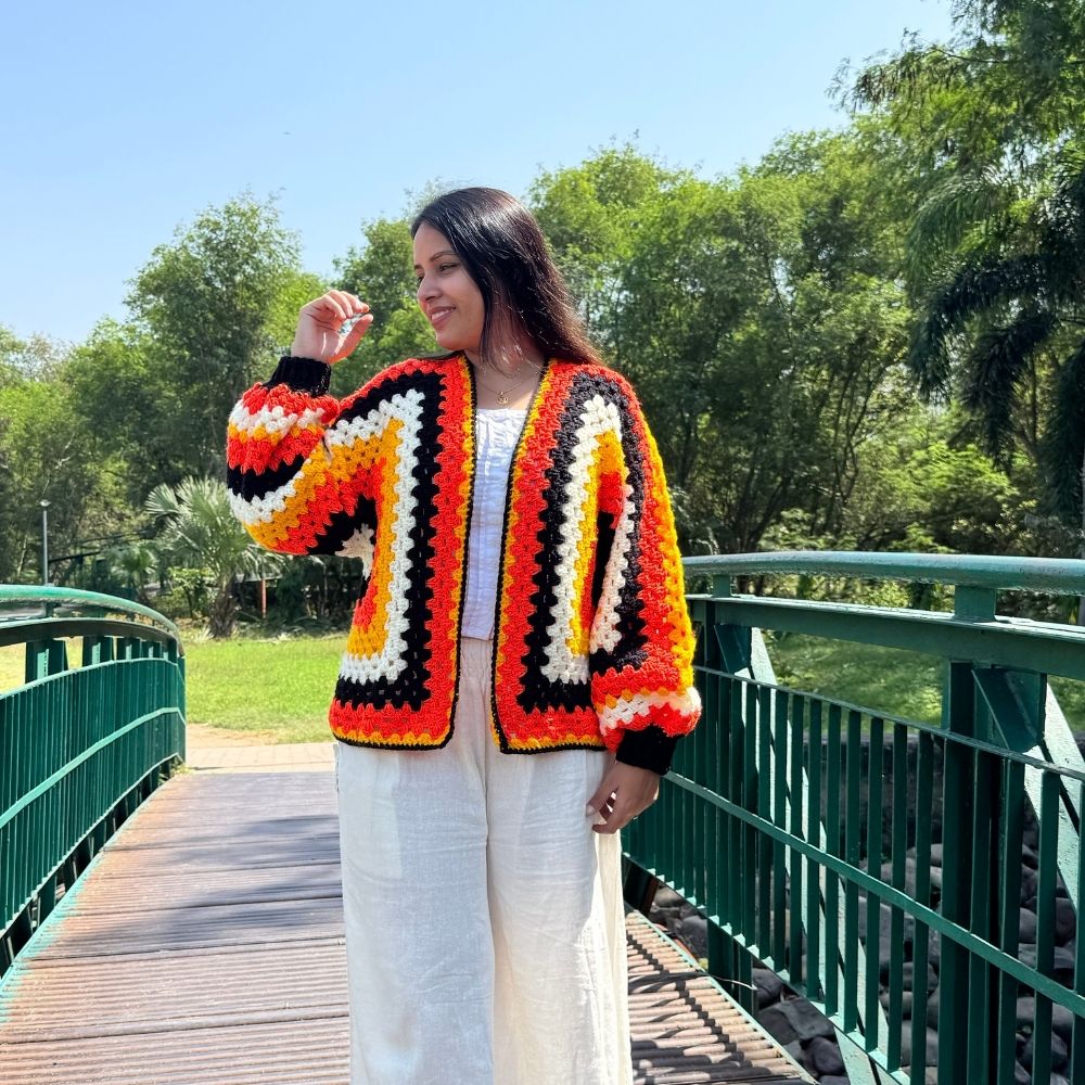 Sunehri Shaam | Handmade Hexagon Crochet Cardigan