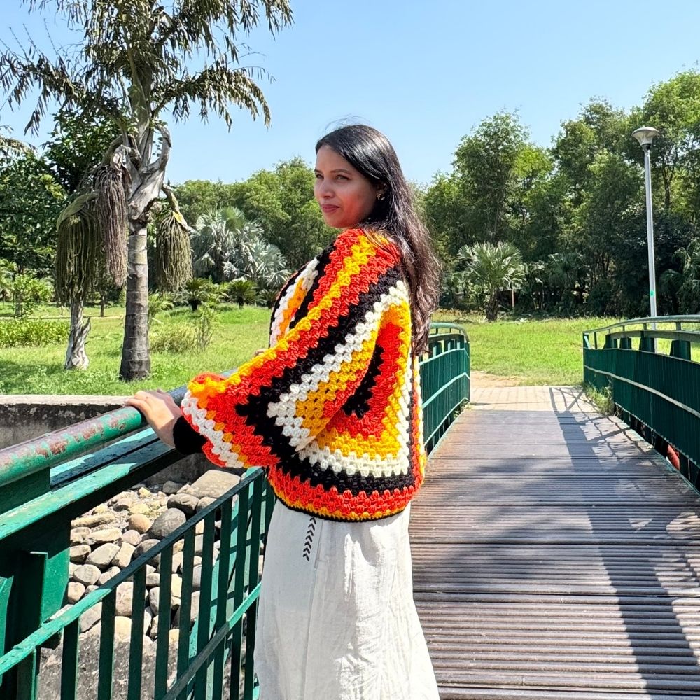 Sunehri Shaam | Handmade Hexagon Crochet Cardigan