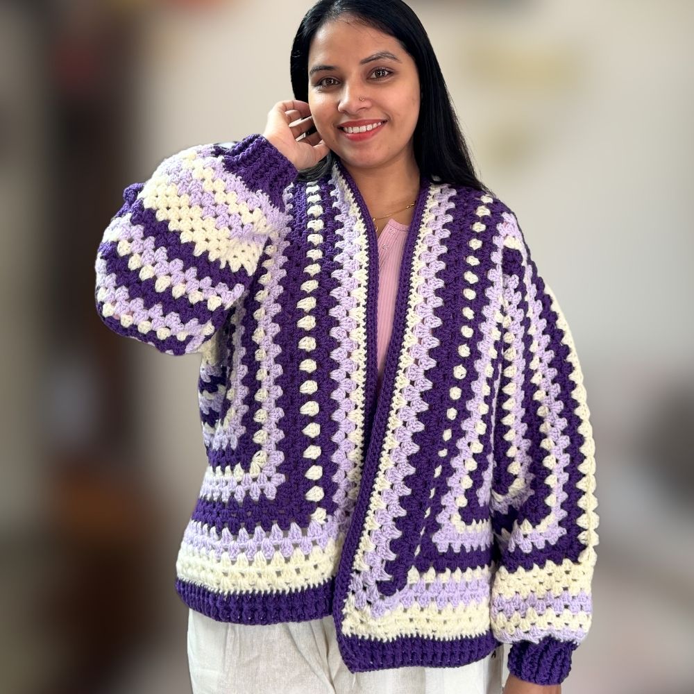 Jamuni Noor | Handmade Purple Hexagon Crochet Cardigan