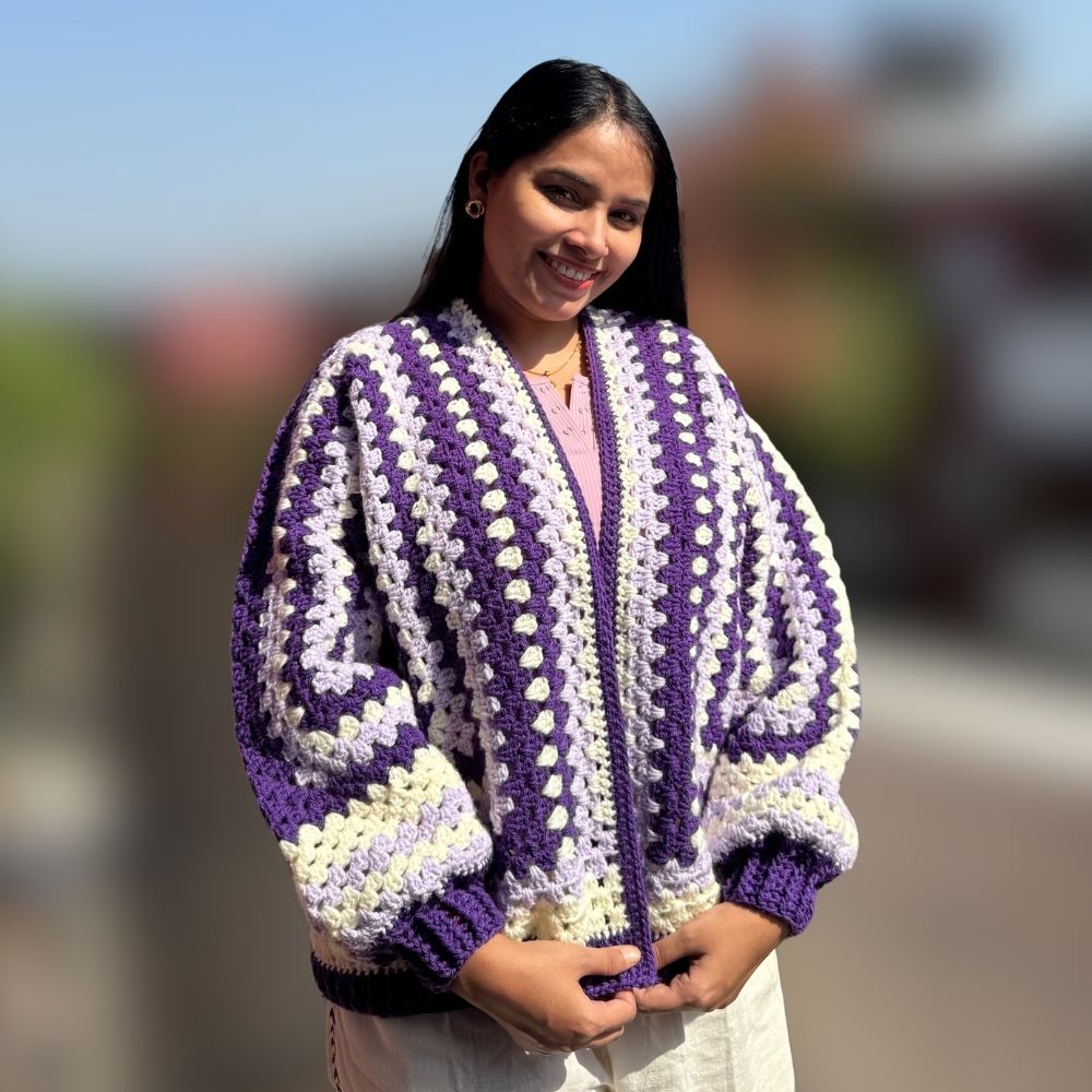 Jamuni Noor | Handmade Purple Hexagon Crochet Cardigan